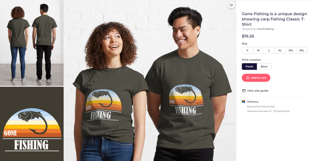 Get your Gone Fishing shirt featuring a carp and hook on a sunset from RedBubble delivered to your door. Available in 16 different colors. 