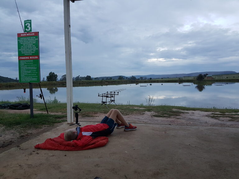 Luan waiting for his fish at Zelpy Fishing and Game Reserve