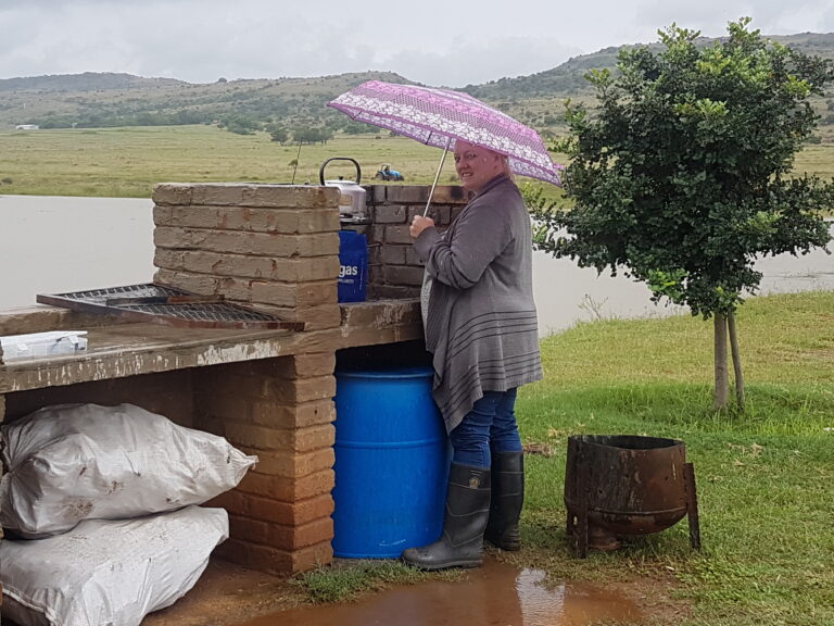 Braai area next to cover on the river bank at Zelpy Fishing and Game Reserve